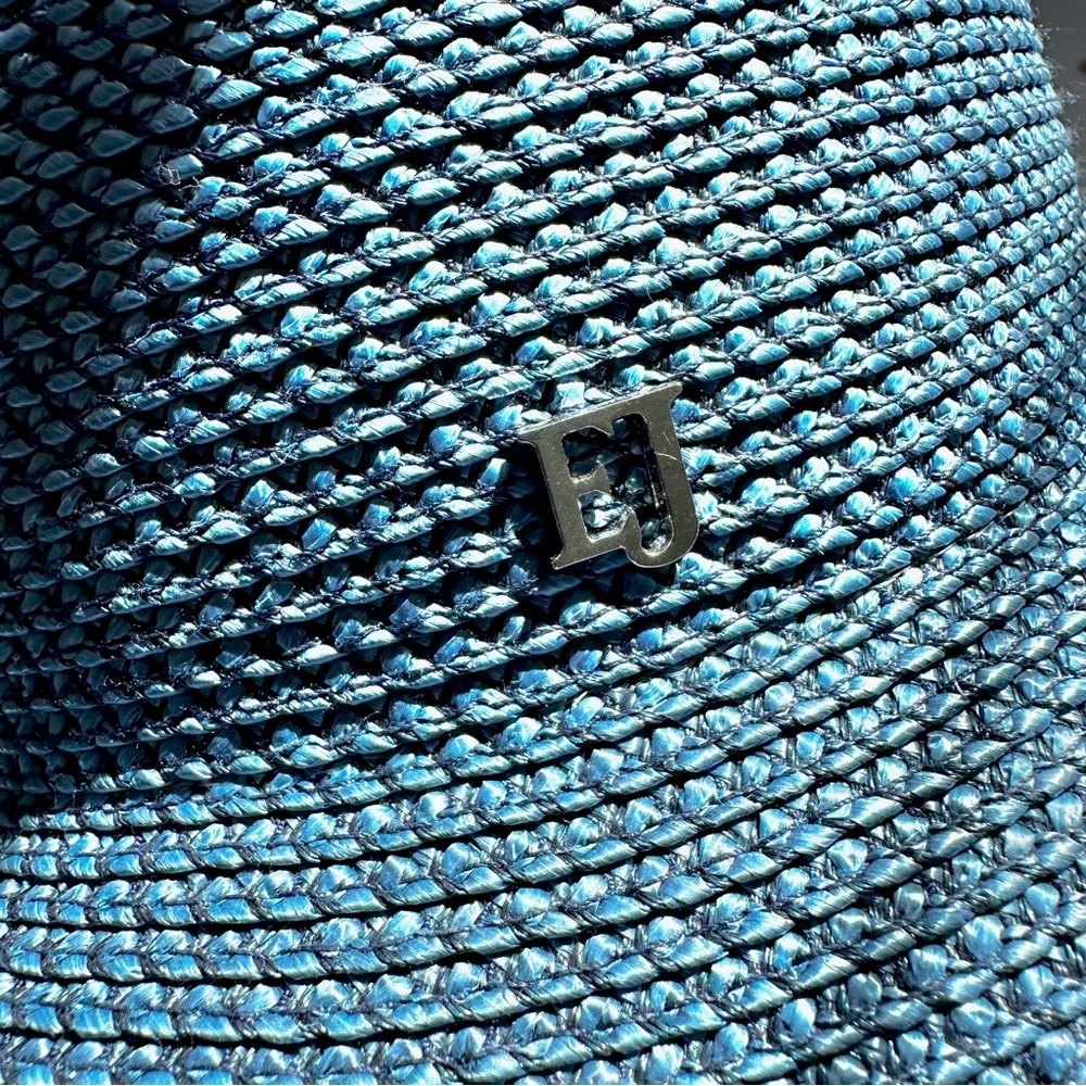 Eric Javits NWOT Best Selling Iconic Hampton Sun Hat in Indigo/White UPF 50+ - Picture 7 of 10